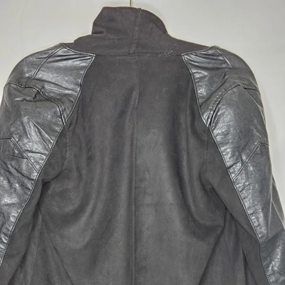 BLANKNYC Drape Front Oversized Jacket Size S Faux Leather Sleeves Lagenlook Chic - Picture 6 of 14